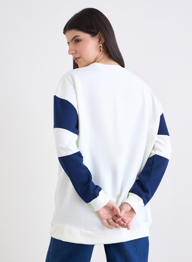 Styli White Color Block Oversized Sweatshirt - Image 4