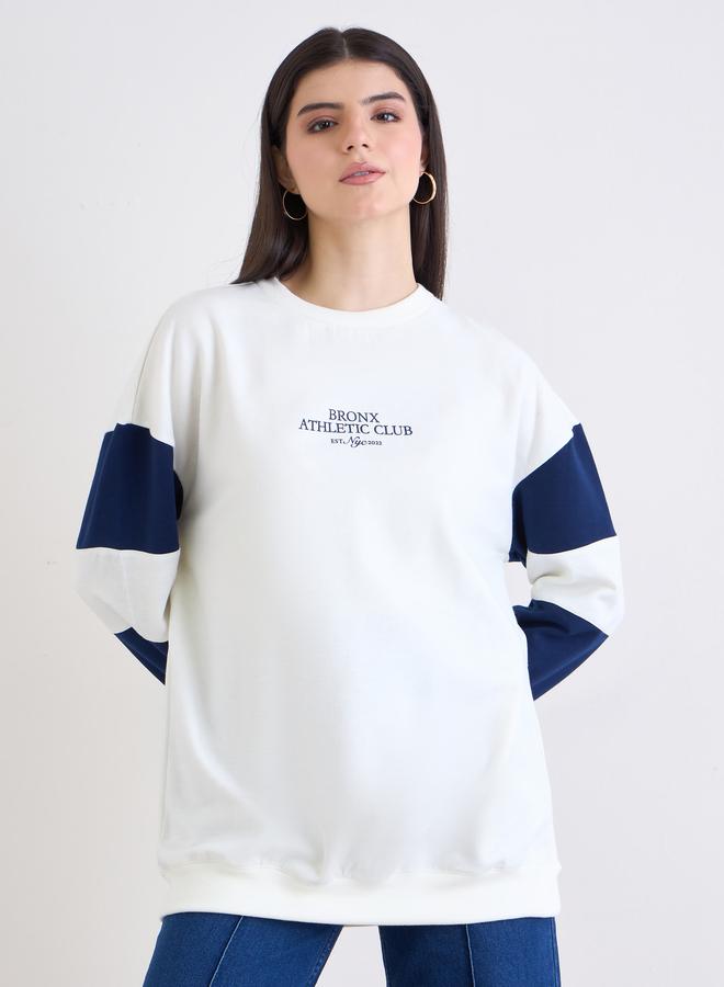 Styli White Color Block Oversized Sweatshirt - Image 3