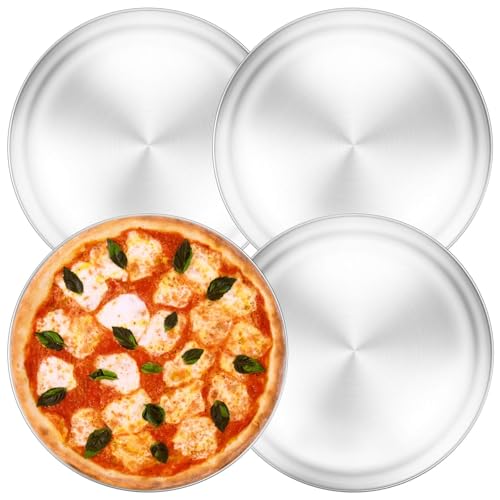 Yododo Pizza Pan, 13½ inch Stainless Steel Pizza Pan Set Large Pizza Oven Pans Tray for Baking Serving, Healthy & Heavy Duty, Dishwasher Safe & Easy Clean - 4 Piece - Image 1