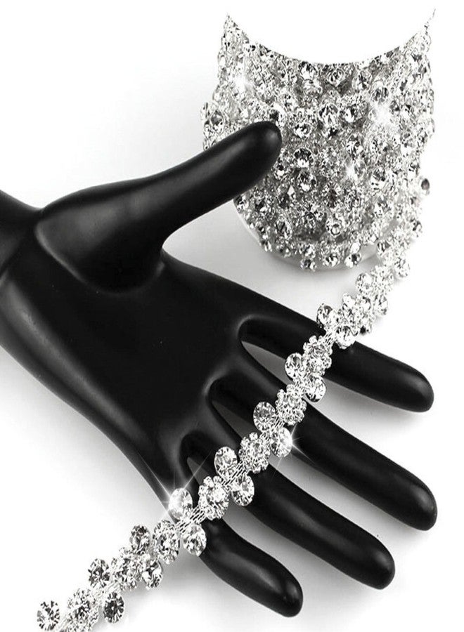 PEARLY JUN 1 Yard Crystal Rhinestone Dense Chain Rhinestone Trim Decoration for Sewing Crocodile Shoes, Clothes Mugs, for Craft Jewelry, Wedding Bouquets DIY Decoration. (ML018-silver) - Image 1
