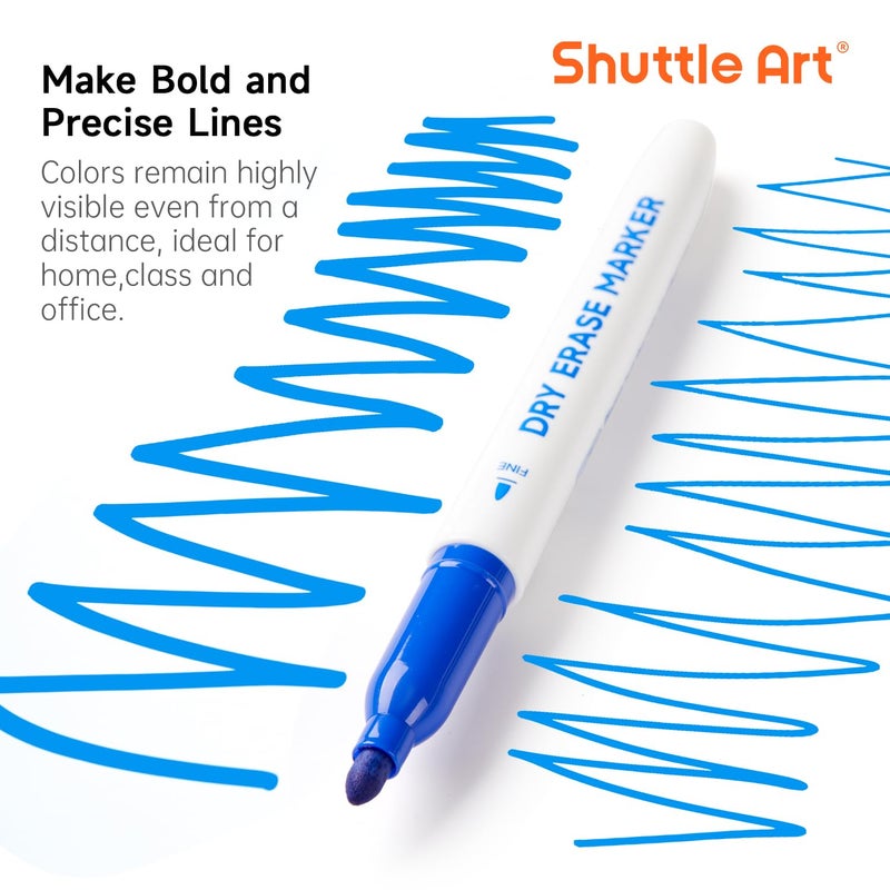 Shuttle Art Blue Dry Erase Markers, 60 Pack Magnetic Whiteboard Markers with Erase,Fine Point Dry Erase Markers Perfect For Writing on Whiteboards, Dry-Erase Boards,Mirrors for School Office Home - Image 2