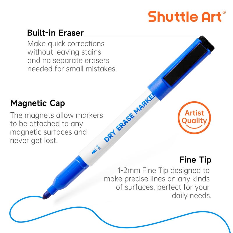 Shuttle Art Blue Dry Erase Markers, 60 Pack Magnetic Whiteboard Markers with Erase,Fine Point Dry Erase Markers Perfect For Writing on Whiteboards, Dry-Erase Boards,Mirrors for School Office Home - Image 3