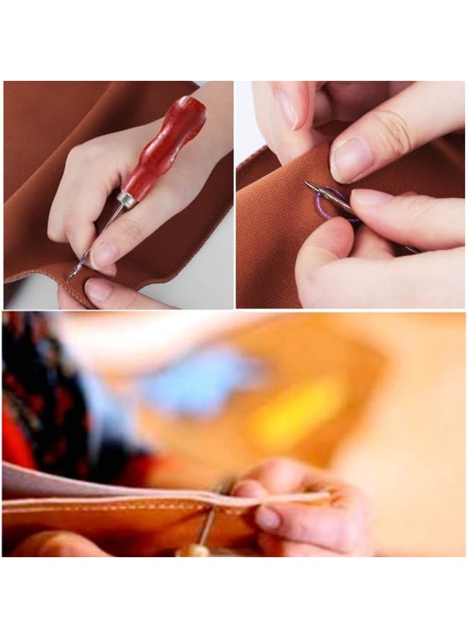 Leather Tools Kit, Leather Working Tools, Basic Leather Sewing Kit with Waxed Thread Cord, Prong Punch and Rivets Kit, Hand Sewing Needles, Leather Tools for Leather Shoes Bag Belt Repairing Stitching  - Image 3