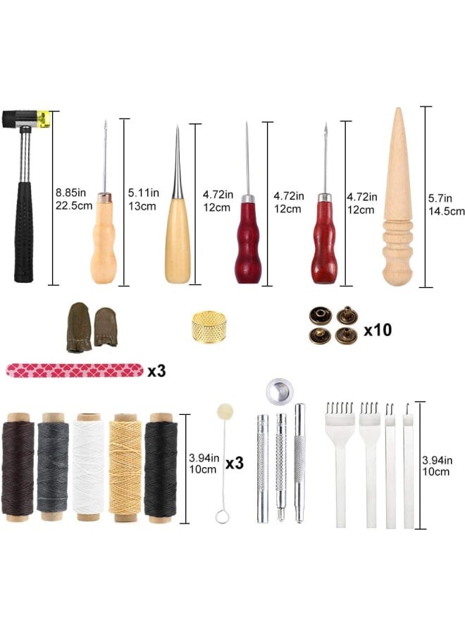 Leather Tools Kit, Leather Working Tools, Basic Leather Sewing Kit with Waxed Thread Cord, Prong Punch and Rivets Kit, Hand Sewing Needles, Leather Tools for Leather Shoes Bag Belt Repairing Stitching  - Image 2