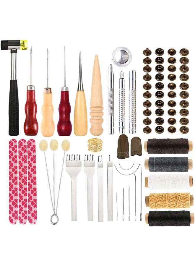 Leather Tools Kit, Leather Working Tools, Basic Leather Sewing Kit with Waxed Thread Cord, Prong Punch and Rivets Kit, Hand Sewing Needles, Leather Tools for Leather Shoes Bag Belt Repairing Stitching  - Image 1