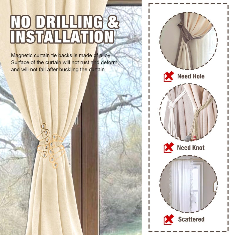 Pcmursal 2 Pack Curtain Tie Backs, Decorative Curtain Tiebacks for Home Office Decortaion (Gold) - Image 4
