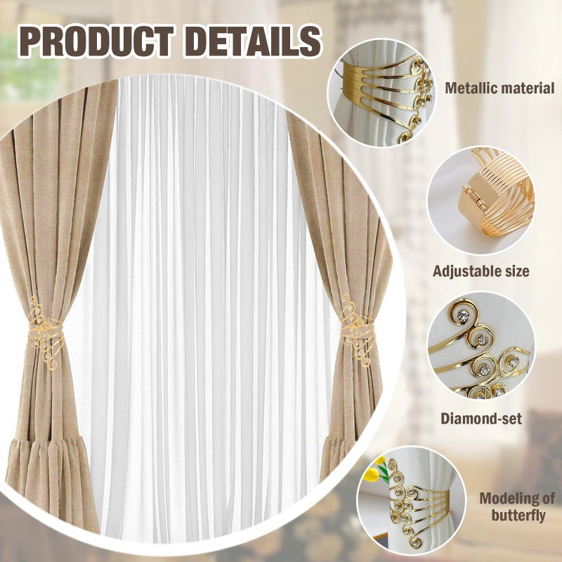 Pcmursal 2 Pack Curtain Tie Backs, Decorative Curtain Tiebacks for Home Office Decortaion (Gold) - Image 5