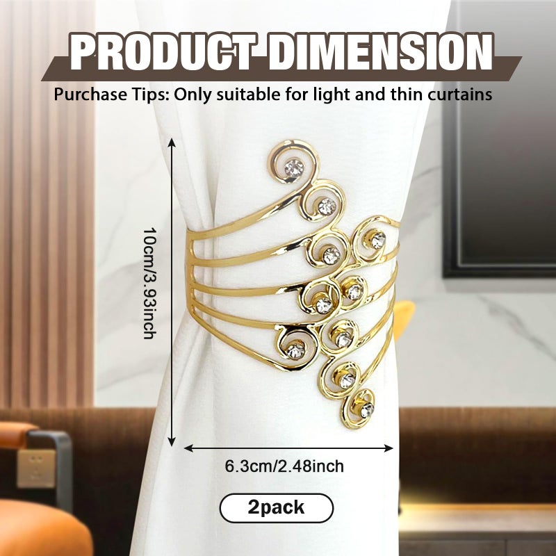 Pcmursal 2 Pack Curtain Tie Backs, Decorative Curtain Tiebacks for Home Office Decortaion (Gold) - Image 2