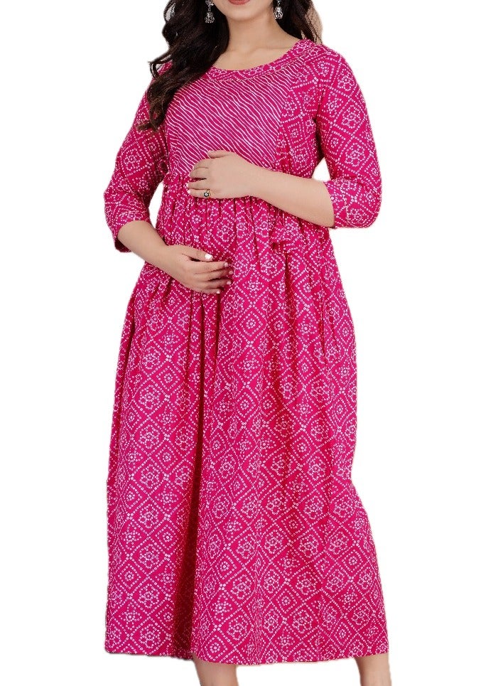 Zebees Cotton Maternity & Feeding Dress, Comfortable Fit, Concealed Zips  - Image 1