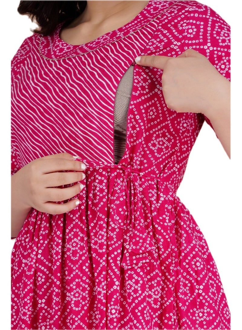Zebees Cotton Maternity & Feeding Dress, Comfortable Fit, Concealed Zips  - Image 2