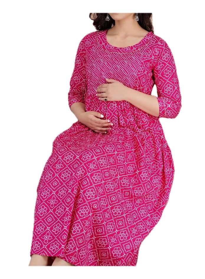 Zebees Cotton Maternity & Feeding Dress, Comfortable Fit, Concealed Zips  - Image 5