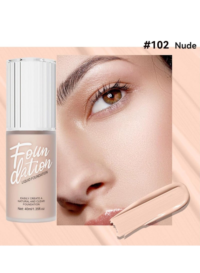 Excefore Foundation Makeup, Durable Waterproof Soft Matte Liquid Foundation, Oil Control Concealer Cream Full Coverage Foundation. (102 Nude, 40 ml) - Image 2
