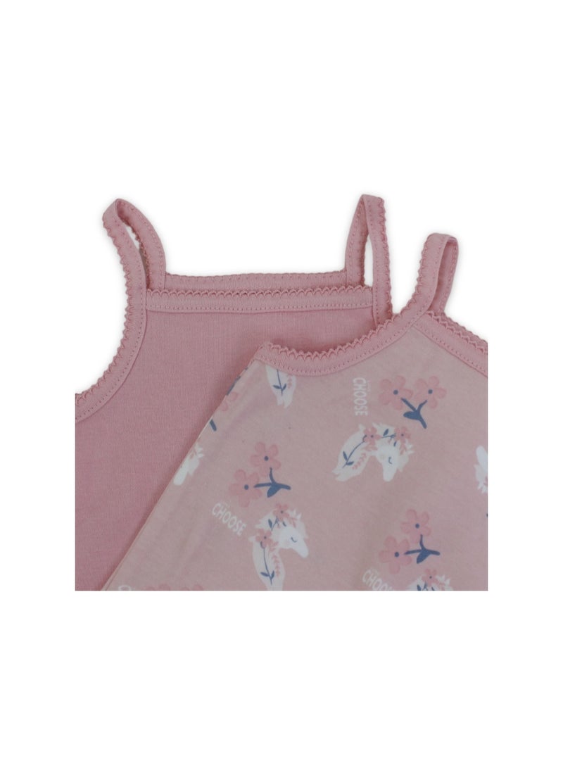 El Sayaad Baby Girls Cotton Sleeveless Bodysuit – Pink with Flowers Print - Image 2