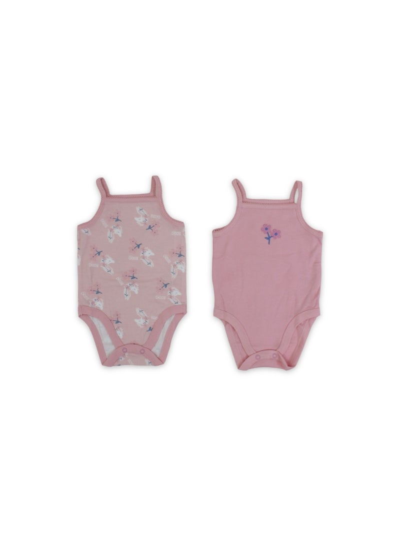 El Sayaad Baby Girls Cotton Sleeveless Bodysuit – Pink with Flowers Print - Image 1