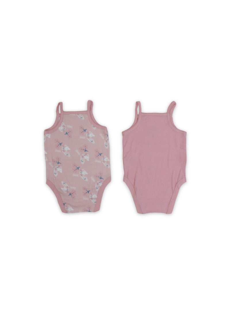 El Sayaad Baby Girls Cotton Sleeveless Bodysuit – Pink with Flowers Print - Image 3