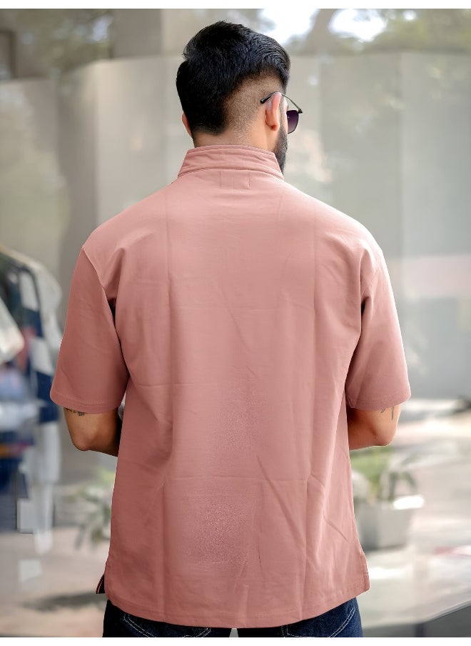 Maniac Maniac Men Solid Henley Neck 3/4th Sleeve Onion and White 3/4th Zipper Cotton T-Shirt  - Image 3