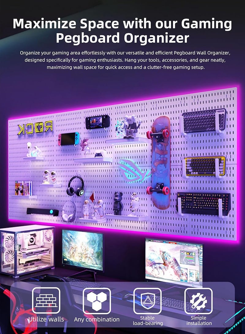 EzzySo طقم منظم الحائط بجبس بورد طقم تخزين جبس بورد معلق لتنظيم الطقم للتثبيت بدون حفر ثقوب للمكتب والمطبخ وغرفة النوم وغرفة المعيشة والشرفة باللون الأبيض - Image 3