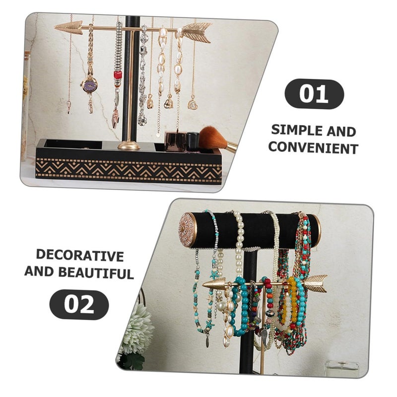 Black Gold Wooden Jewelry Organizer Stand With Earring And Necklace Display Rack - Image 4