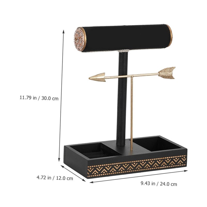 Black Gold Wooden Jewelry Organizer Stand With Earring And Necklace Display Rack - Image 3