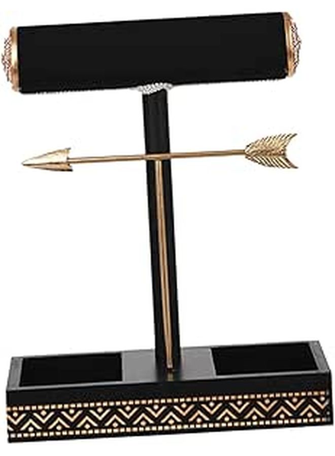 Black Gold Wooden Jewelry Organizer Stand With Earring And Necklace Display Rack - Image 1