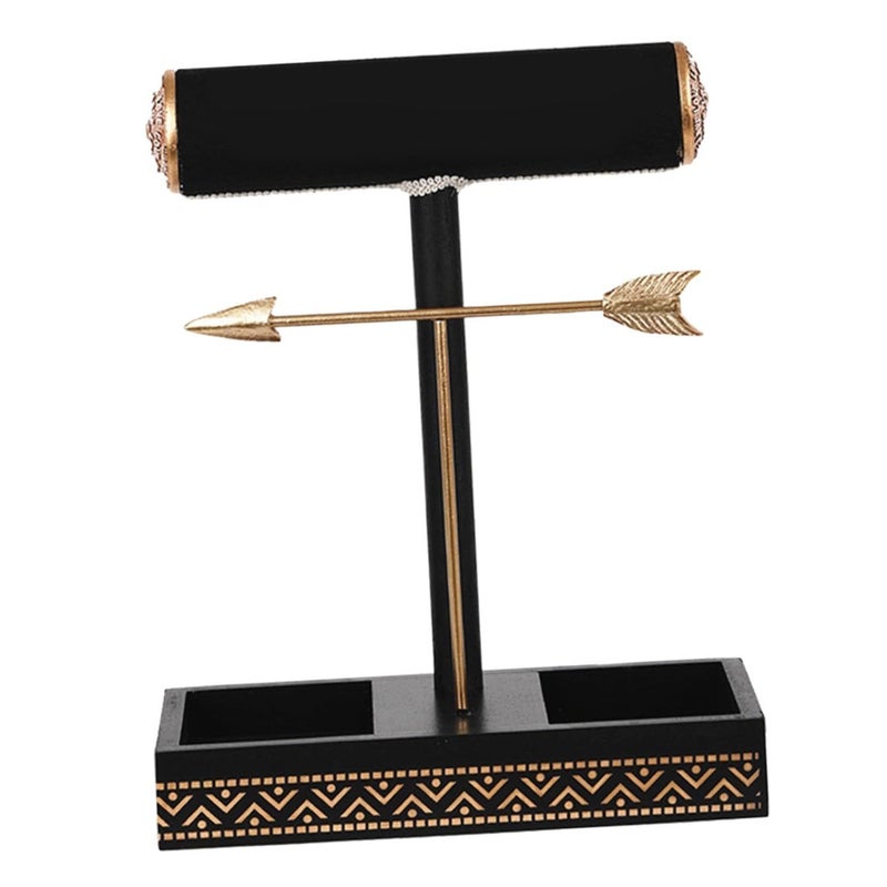 Black Gold Wooden Jewelry Organizer Stand With Earring And Necklace Display Rack - Image 2