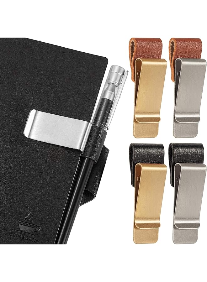erorex 4Pcs Pu Leather Pen Loop Holders For Notebooks Journals And Clipboards Versatile Pen Sleeves With Clips For Home Office And Pocket Use Fits Most Pen Sizes. - Image 1