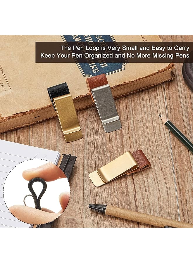 erorex 4Pcs Pu Leather Pen Loop Holders For Notebooks Journals And Clipboards Versatile Pen Sleeves With Clips For Home Office And Pocket Use Fits Most Pen Sizes. - Image 5