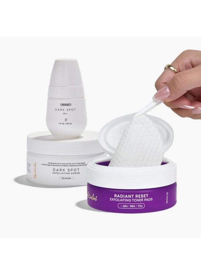 Bushbalm Ultimate Brightening Routine - Radiant Reset Exfoliating Ingrown Hair Pads, Bermuda Body Scrub And Bermuda Dark Spot Oil With Txa, Aha, And Bha For Dark Spots Ingrown Hair & Razor Bumps - Image 1