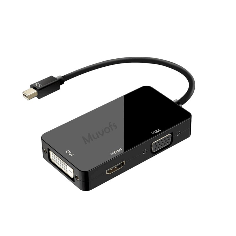 Muvofs محول موفوس Mini Display Port DP ذكر إلى HDMI/DVI/VGA أنثى 4k، محول Thunderbolt متعدد الوظائف 3 في 1، أسود - Image 1
