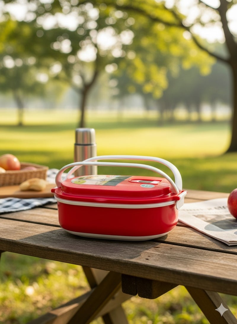 توشيونيكس صندوق غداء بحجرة واحدة ومقبض، آمن للاستخدام في الميكروويف، مانع للتسرب، خالٍ من مادة BPA، تخزين طعام مدمج للمكتب والمدرسة وصالة الألعاب الرياضية والسفر - 1.05 لتر، 20×14×7 سم - Image 1