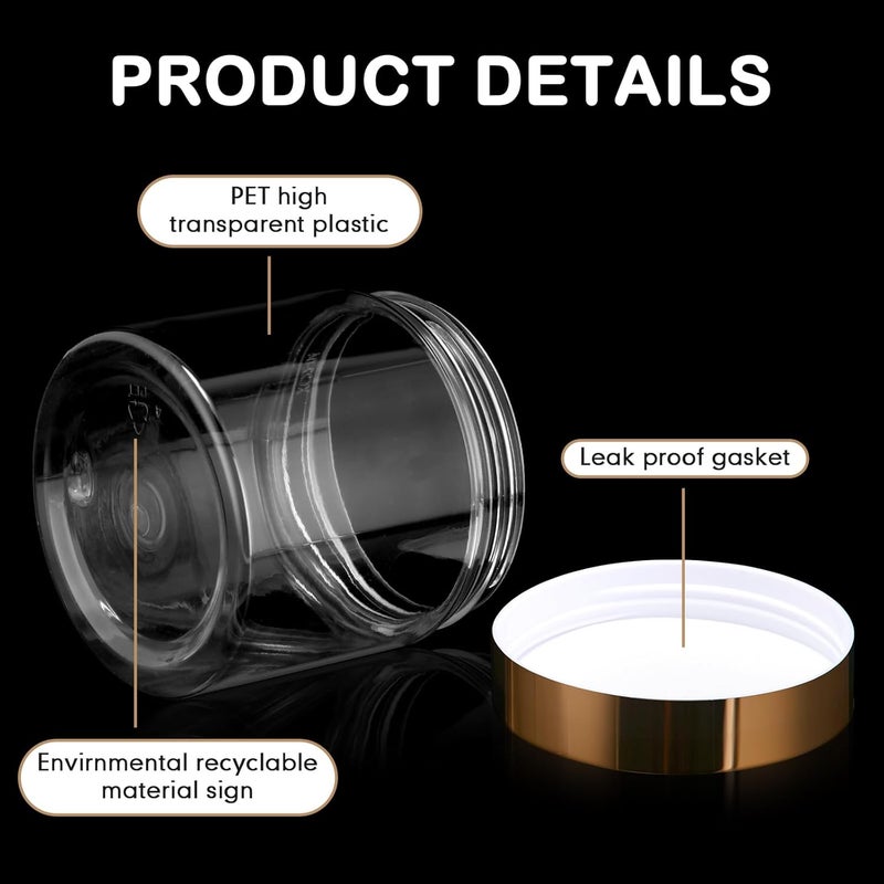 Patelai 4 Pieces Round Wide-mouth Leak Proof Plastic Container Jars with Lids for Travel Storage Makeup Beauty Products Face Creams Oils Salves Ointments DIY Making(8 Ounce,Gold) - Image 2