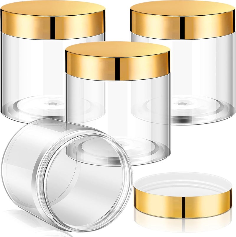 Patelai 4 Pieces Round Wide-mouth Leak Proof Plastic Container Jars with Lids for Travel Storage Makeup Beauty Products Face Creams Oils Salves Ointments DIY Making(8 Ounce,Gold) - Image 1