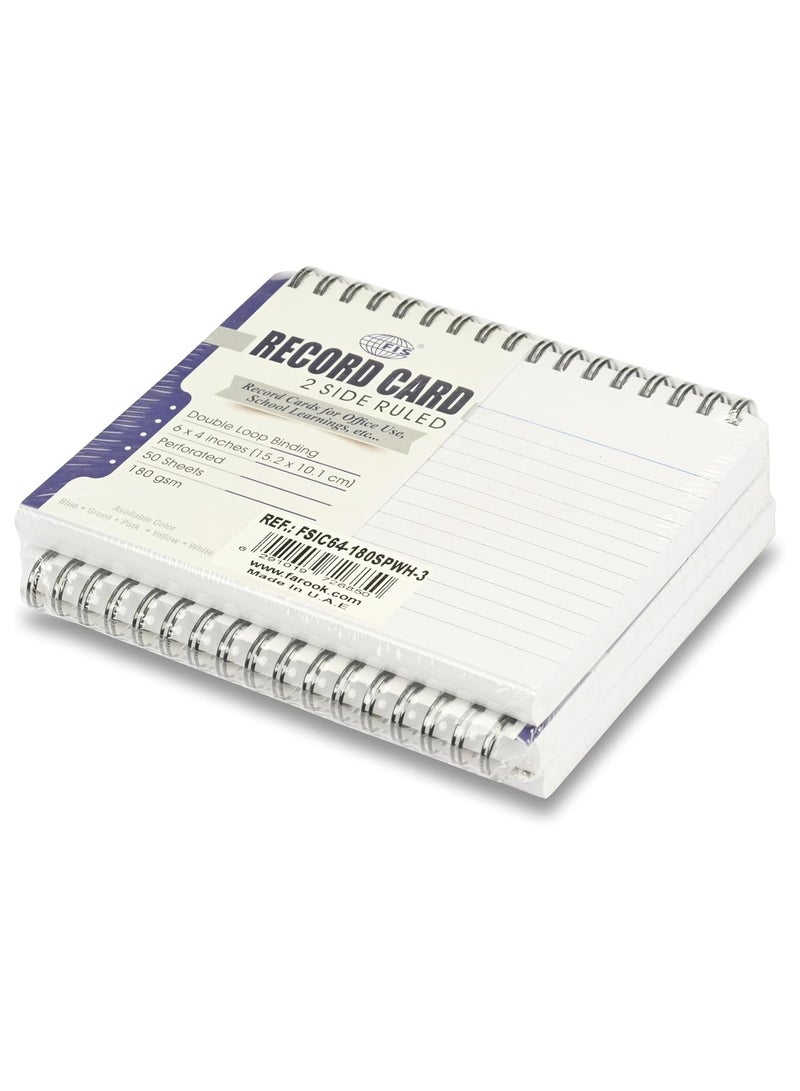 FIS بطاقات تسجيل FIS® مخططة، الحجم: 6"x4" بوصات (152x102 مم)، تجليد حلزوني مزدوج، جانبين مخططين، 180 جرام، مثقبة، 50 ورقة لكل دفتر، عبوة من 3 قطع، لون أبيض-FSIC64-180SPWH-3 - Image 2