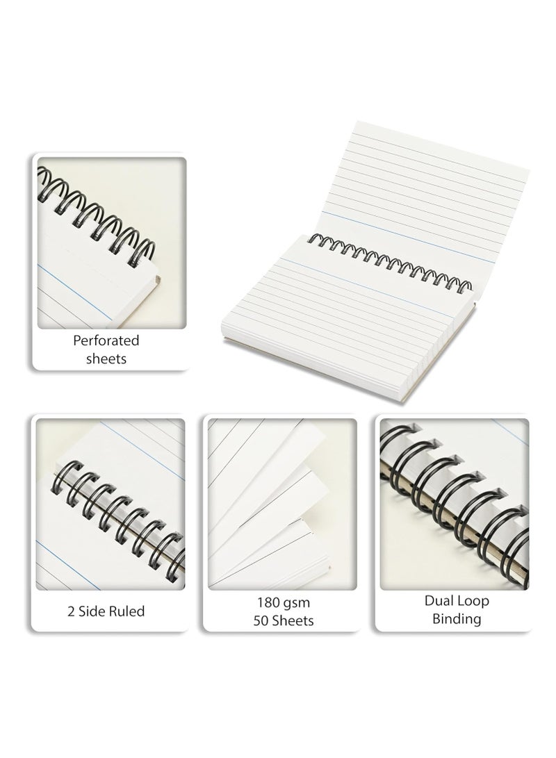 FIS بطاقات تسجيل FIS® مخططة، الحجم: 6"x4" بوصات (152x102 مم)، تجليد حلزوني مزدوج، جانبين مخططين، 180 جرام، مثقبة، 50 ورقة لكل دفتر، عبوة من 3 قطع، لون أبيض-FSIC64-180SPWH-3 - Image 4