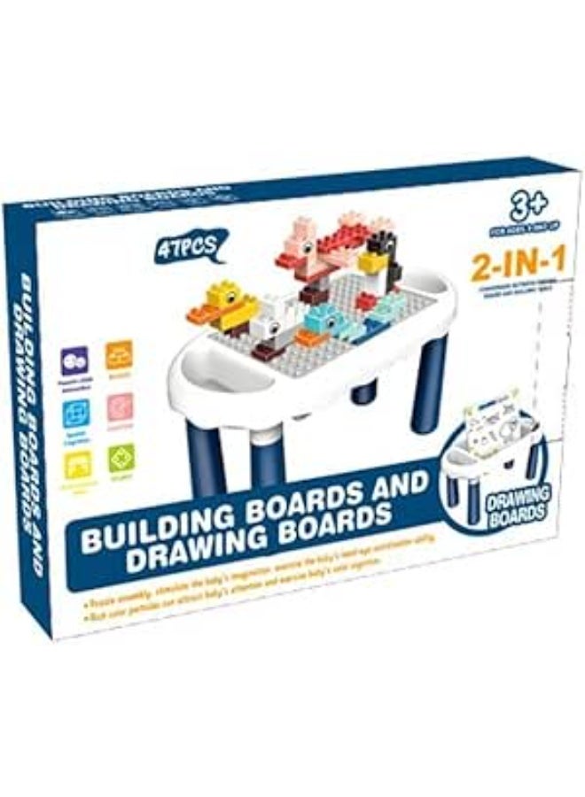 6-in-1 Kids Block Table Set, 47 Pieces Building Blocks, Educational Activity Table For Ages 3+