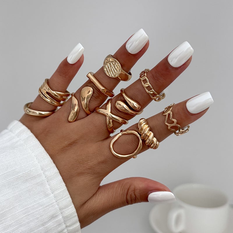 SHIXIN Irregular Liquid Lava Metal Folded Open Ring - Stylish Geometric Design for Women - Image 2