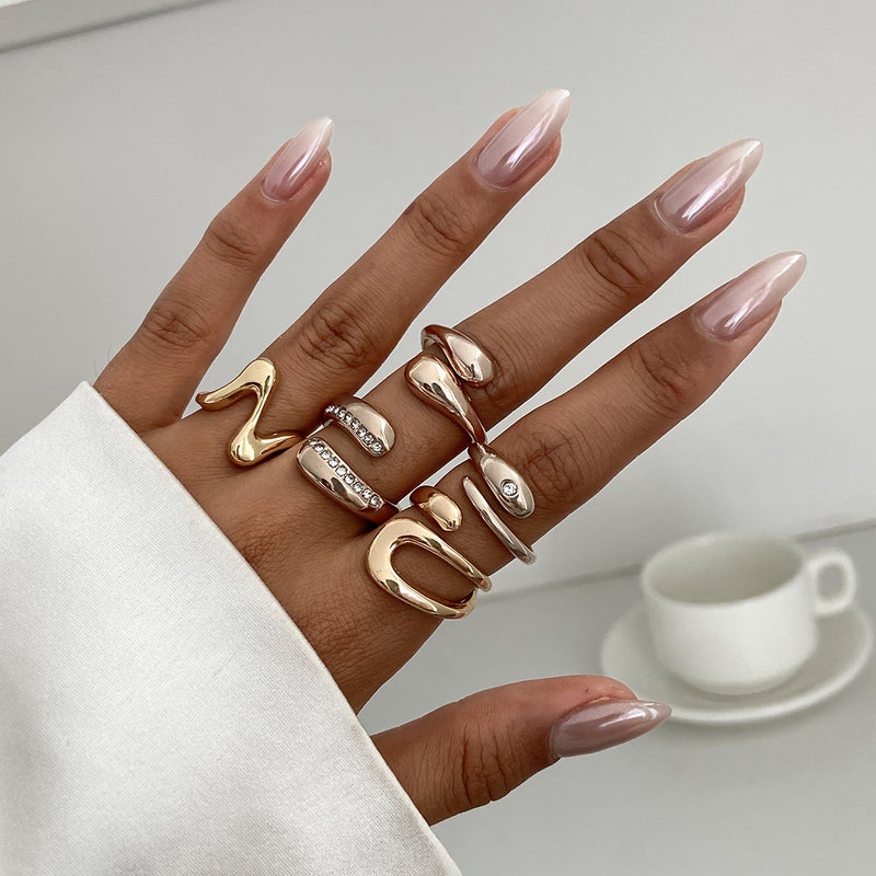 SHIXIN Irregular Liquid Lava Metal Folded Open Ring - Stylish Geometric Design for Women - Image 3