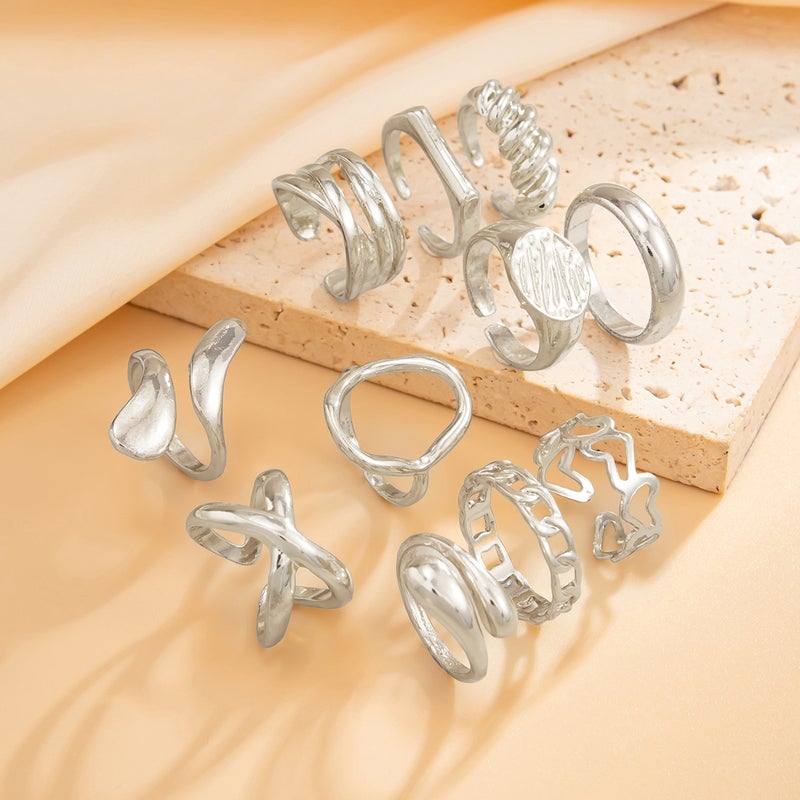 SHIXIN Irregular Liquid Lava Metal Folded Open Ring - Stylish Geometric Design for Women - Image 4