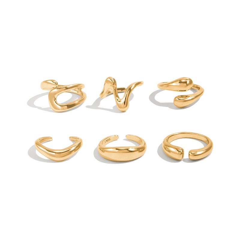 SHIXIN Irregular Liquid Lava Metal Folded Open Ring - Stylish Geometric Design for Women - Image 5
