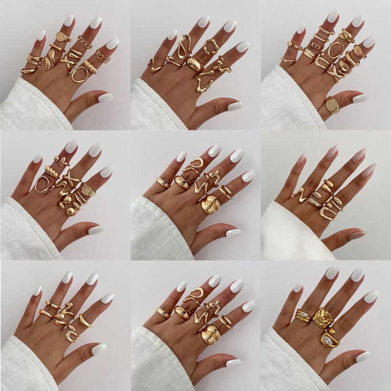 SHIXIN Irregular Liquid Lava Metal Folded Open Ring - Stylish Geometric Design for Women - Image 1