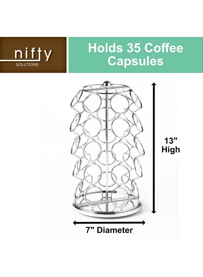 Nifty Solutions Nifty K Cup Holder - Compatible with K-Cups, Coffee Pod Carousel | 35 K Cup Holder, Spins 360-Degrees, Lazy Susan Platform, Modern Chrome Design, Home or Office Kitchen Counter Organizer - Image 2