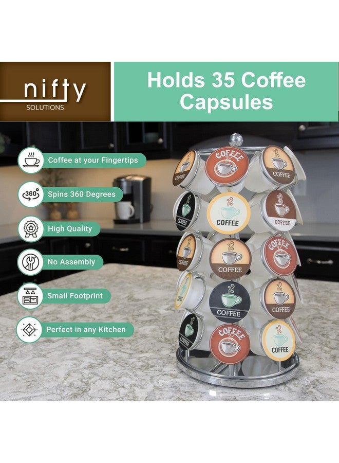 Nifty Solutions Nifty K Cup Holder - Compatible with K-Cups, Coffee Pod Carousel | 35 K Cup Holder, Spins 360-Degrees, Lazy Susan Platform, Modern Chrome Design, Home or Office Kitchen Counter Organizer - Image 3