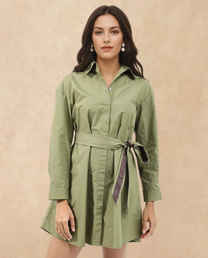 Rareism Women's Over-Dyed Cotton Shirt Dress