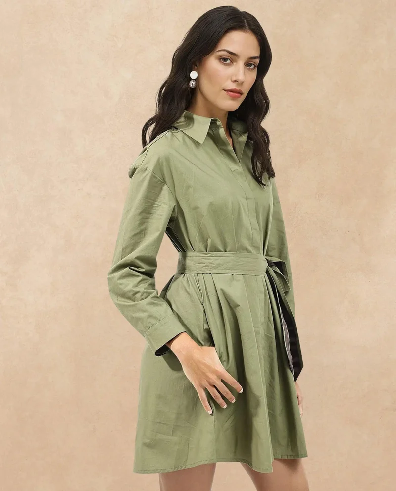 Rareism Women's Over-Dyed Cotton Shirt Dress