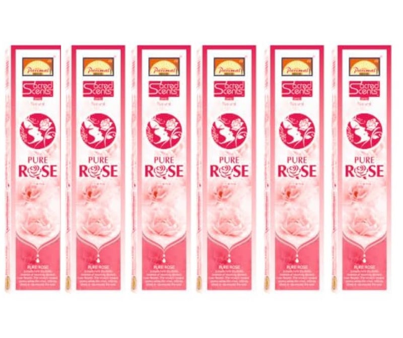 Parimal Pure Rose Agarbatti (75-85 Sticks) (144 gm) | Burning Time - 45-60 Min | Sacred Scents Natural Incense Sticks | Fresh Rose Fragrance for Meditation, Relaxation & Home | (Pack of 6, 24g Each) - Image 1