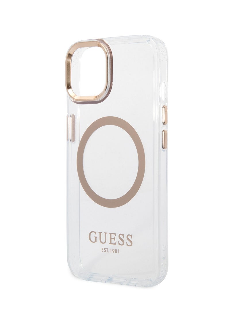 GUESS iPhone 14 Case MagSafe Compatibility Transparent Outline Back Cover / Bumper and Scratch Protection / Slim Profile / Easy Snap-On - Gold - Image 4