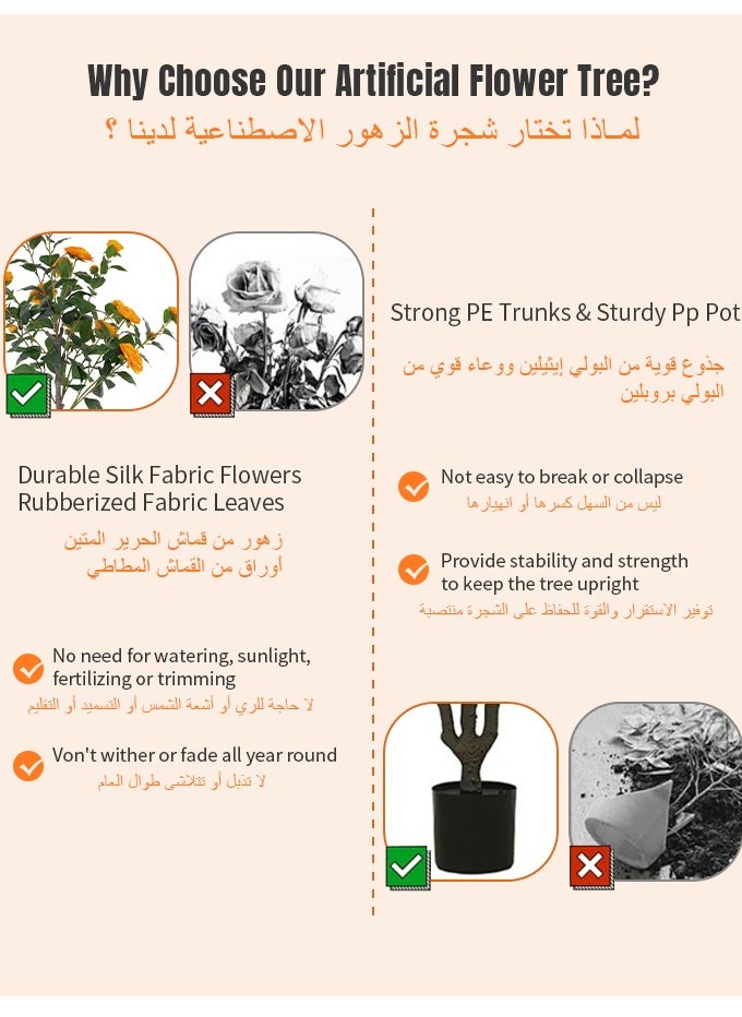 ماركة غير محددة - شجرة زهرة الكاميليا الاصطناعية مقاس  شجرة زهرة الكاميليا الصناعية تتفتح في وعاء شجرة وهمية مع زهور مقلدة وأوراق - Image 1