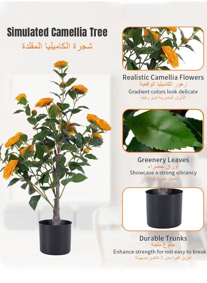 ماركة غير محددة - شجرة زهرة الكاميليا الاصطناعية مقاس  شجرة زهرة الكاميليا الصناعية تتفتح في وعاء شجرة وهمية مع زهور مقلدة وأوراق - Image 1