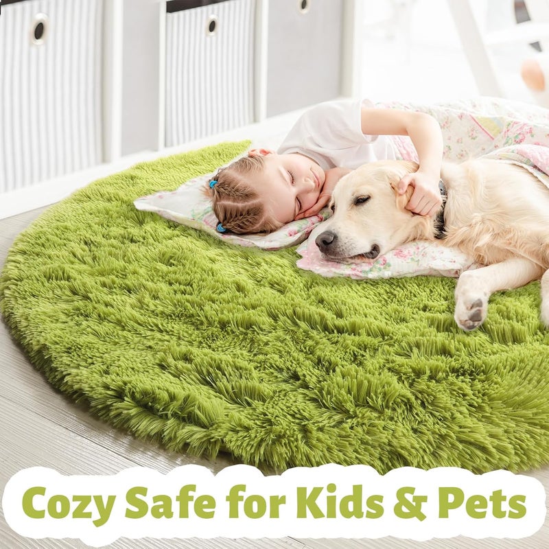 Amdrebio Grass Green Round Rug for Bedroom,Fluffy Circle Rug 5'X5' for Kids Room,Furry Carpet for Teen's Room,Shaggy Circular Rug for Nursery Room,Fuzzy Plush Rug for Dorm,Green Carpet,Cute Room Decor for Baby - Image 2