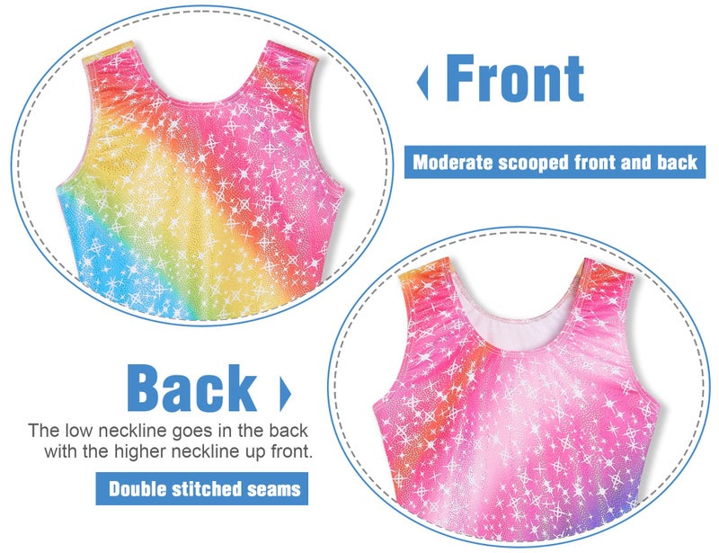 TENVDA Girls Leotards for Gymnastics Size 4t 5t Rainbow Sparkly Biketard Stretchy Classic One-Piece Tumbling Unitard - Image 3